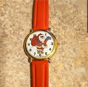 Ladies Sparkly Santa Watch with Red Strap